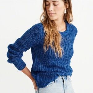 ABERCROMBIE & FITCH Lofty Puff Sleeve Crewneck Knit Royal Blue Metallic Sweater